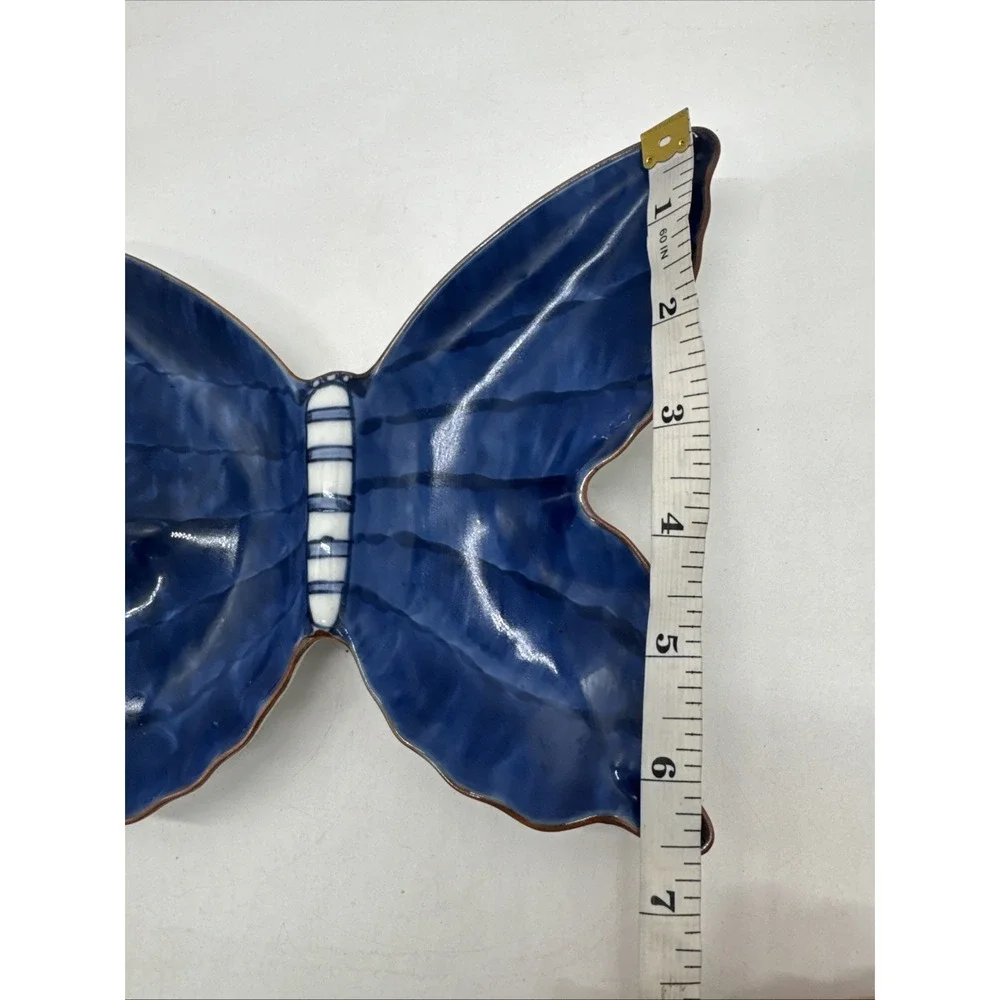 Vintage Fitz & Floyd FF Japan Blue Butterfly Porcelain Serving Trinket Dish 8